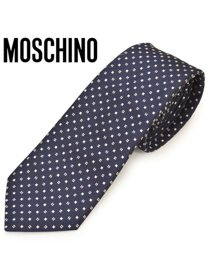 ネクタイ モスキーノ メンズ MOSCHINO スクエアドット柄シルクネクタイ(サイズ剣幅7.5cm)emo20s013 M5368-6 ネイビー OEO