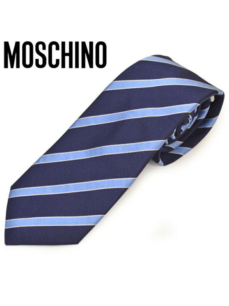 ネクタイ モスキーノ メンズ MOSCHINO ストライプ柄シルクネクタイ(サイズ剣幅7.5cm)emo20s018 M5382-1 ブルー OEO