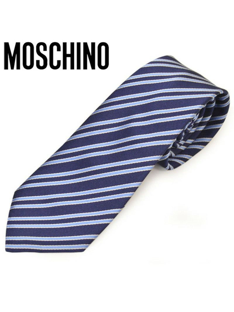 ネクタイ モスキーノ メンズ MOSCHINO ストライプ柄シルクネクタイ(サイズ剣幅7.5cm)emo20s019 M5383-3 ブルー OEO