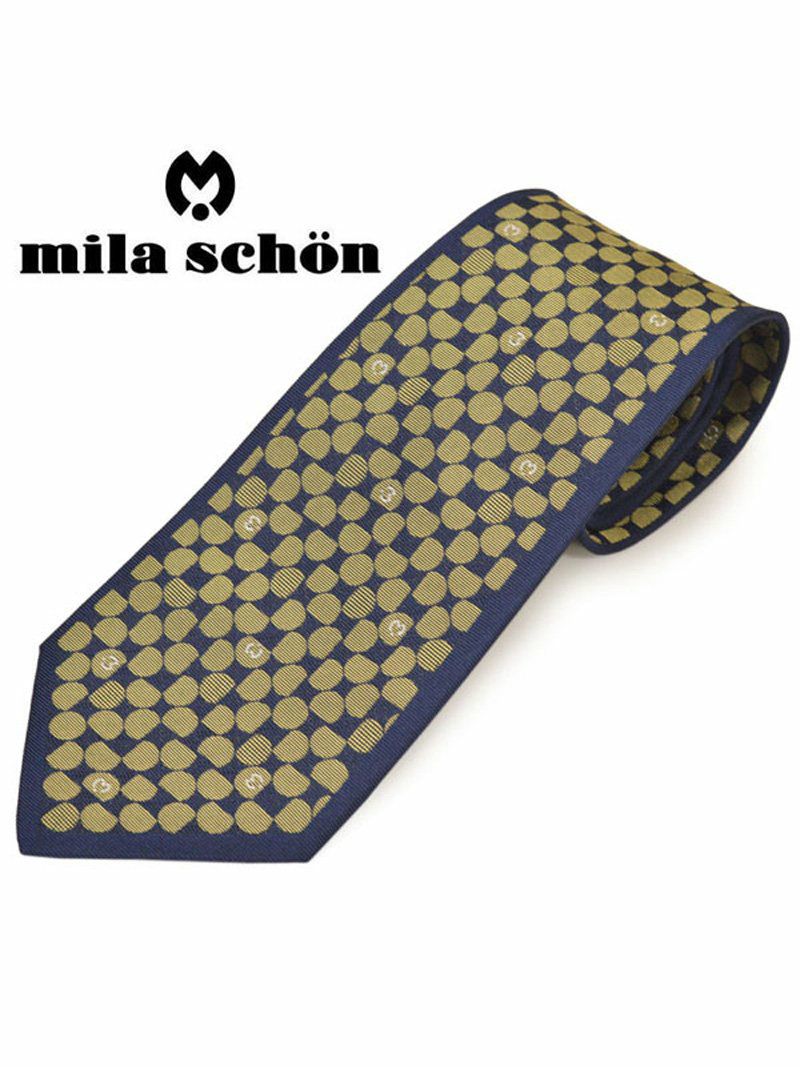 ネクタイミラ ショーン メンズ mila schon 総柄シルクネクタイ(サイズ剣幅9cm)ems20s002 11604-2 ネイビー×イエロー OEO