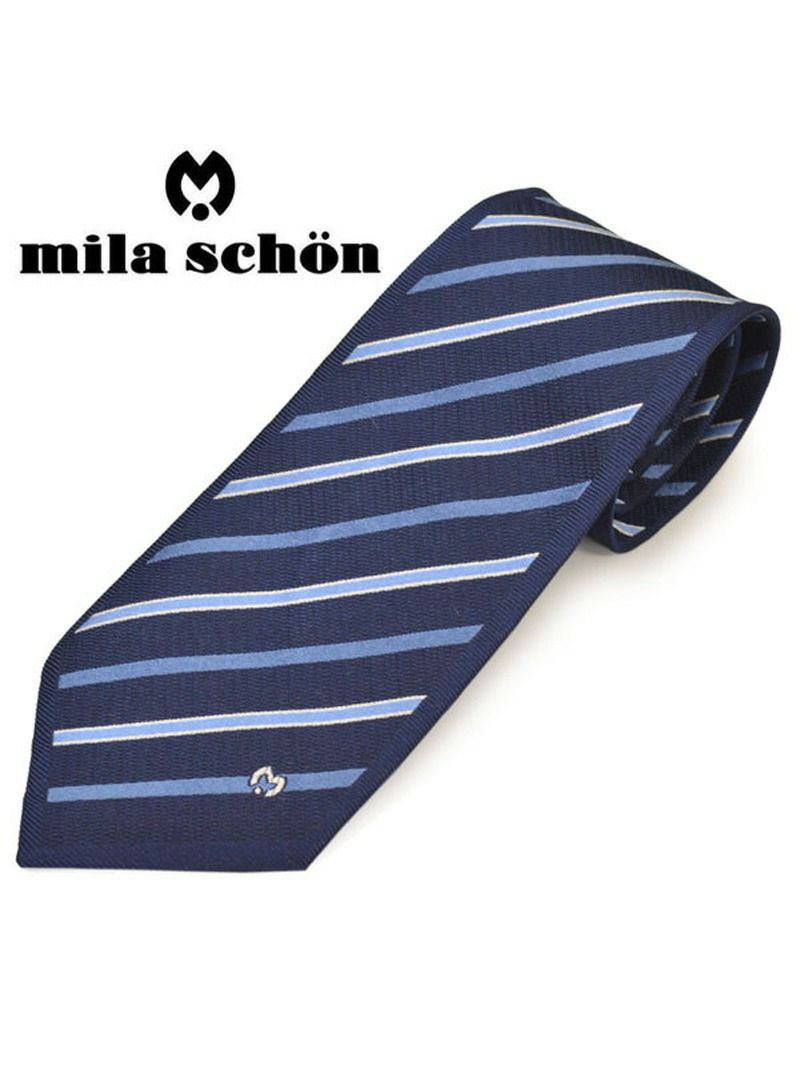 ネクタイミラ ショーン メンズ mila schon ストライプ柄シルクネクタイ(サイズ剣幅9cm)ems20s004 11902-1 ネイビー×ブルー OEO