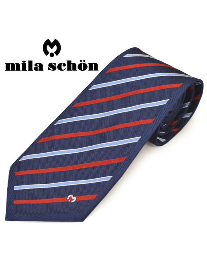 ネクタイミラ ショーン メンズ mila schon ストライプ柄シルクネクタイ(サイズ剣幅9cm)ems20s005 11902-2 ネイビー×レッド OEO