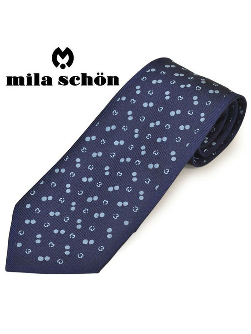 ネクタイミラ ショーン メンズ mila schon ドット柄シルクネクタイ(サイズ剣幅9cm)ems20s007 11904-1 ネイビー×ブルー OEO