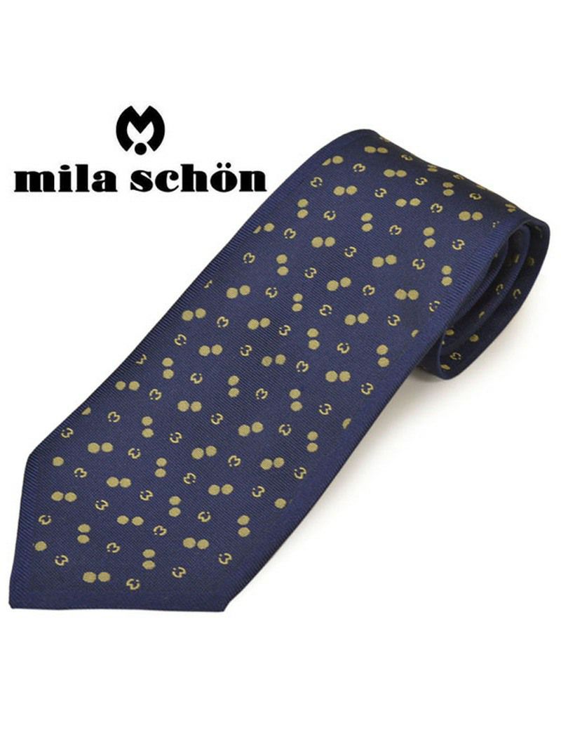 ネクタイミラ ショーン メンズ mila schon ドット柄シルクネクタイ(サイズ剣幅9cm)ems20s008 11904-2 ネイビー×イエロー OEO