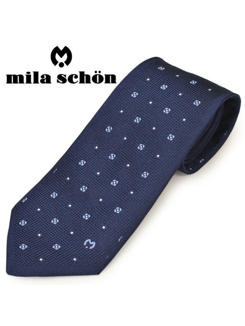 ネクタイミラ ショーン メンズ mila schon スクエアドット柄シルクネクタイ(サイズ剣幅9cm)ems20s012 11907-1 ネイビー×ブルー OEO