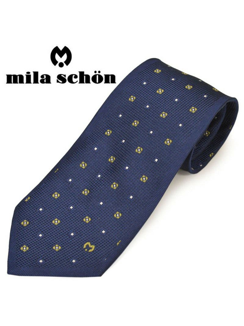 ネクタイミラ ショーン メンズ mila schon スクエアドット柄シルクネクタイ(サイズ剣幅9cm)ems20s013 11907-2 ネイビー×イエロー OEO