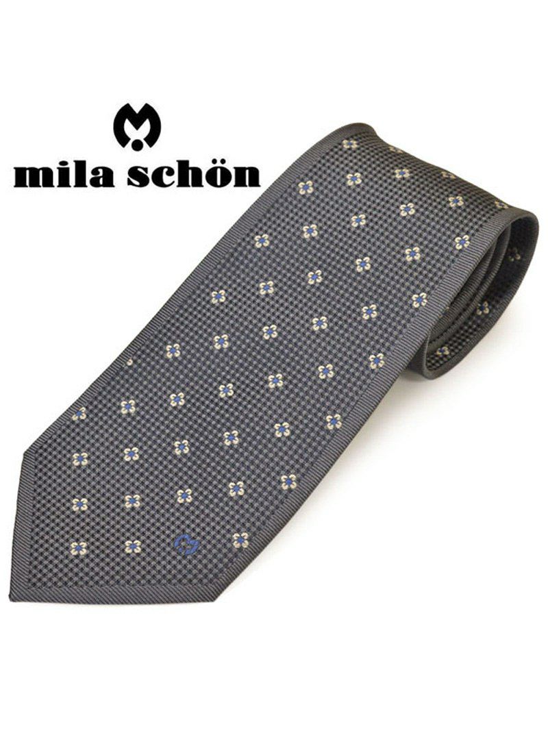 ネクタイミラ ショーン メンズ mila schon 小花柄シルクネクタイ(サイズ剣幅9cm)ems20s019 21807-6 グレー OEO