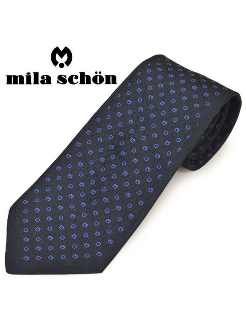 ネクタイミラ ショーン メンズ mila schon ロゴドット柄シルクネクタイ(サイズ剣幅9cm)ems20s020 21812-1 ネイビー OEO