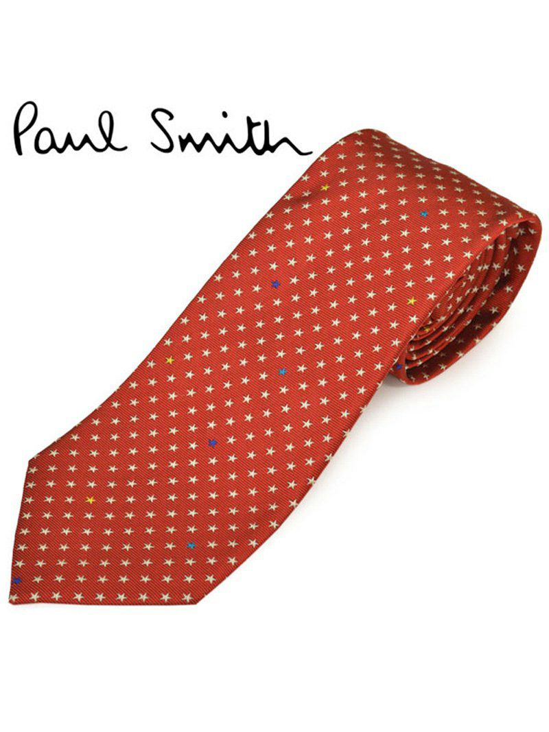 ネクタイ ポールスミス メンズ Paul Smith スター/星柄シルクネクタイ(サイズ剣幅8cm)eps20s009 ALU416-25 レッド OEO