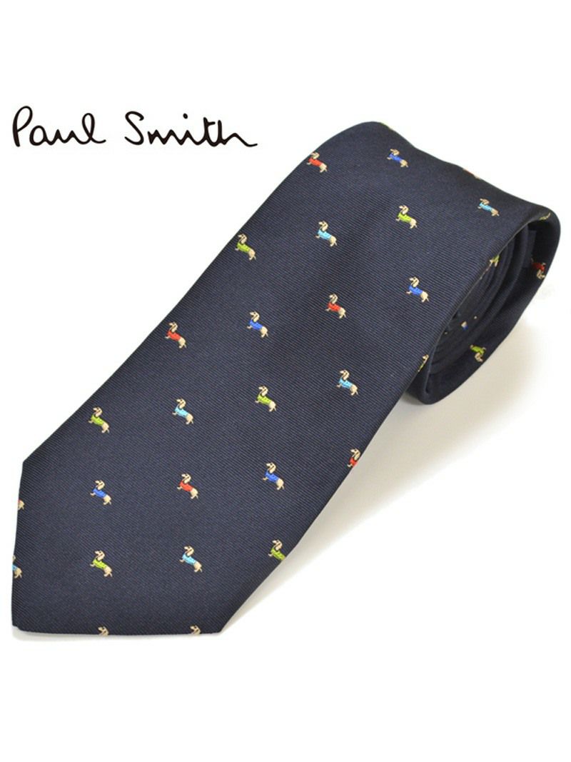 ネクタイ ポールスミス Paul Smith メンズ ドッグ柄 犬柄 シルク サイズ剣幅8cm eps18w007 AE31-47 ネイビー OEO