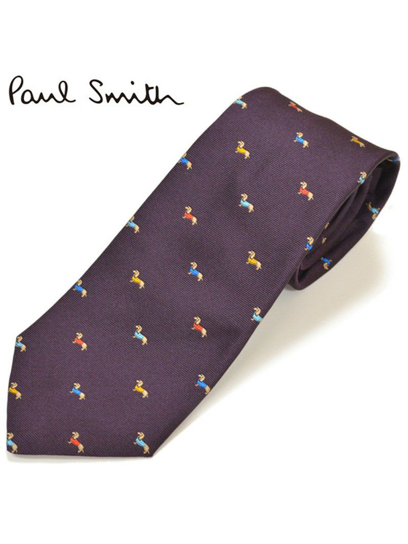 ネクタイ ポールスミス Paul Smith メンズ ドッグ柄 犬柄 シルク サイズ剣幅8cm eps18w008 AE31-59 パープル OEO