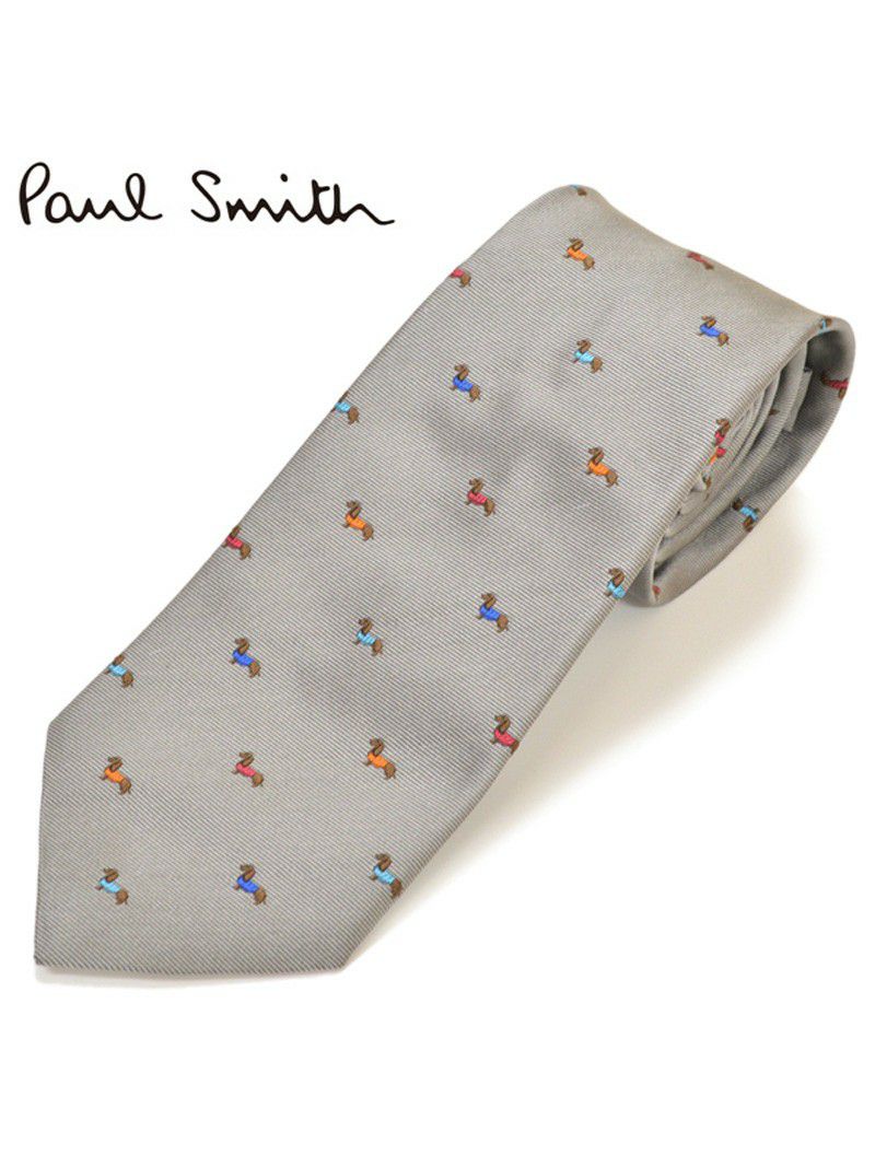 ネクタイ ポールスミス Paul Smith メンズ ドッグ柄 犬柄 シルク サイズ剣幅8cm eps18w009 AE31-70 ライトグレー OEO