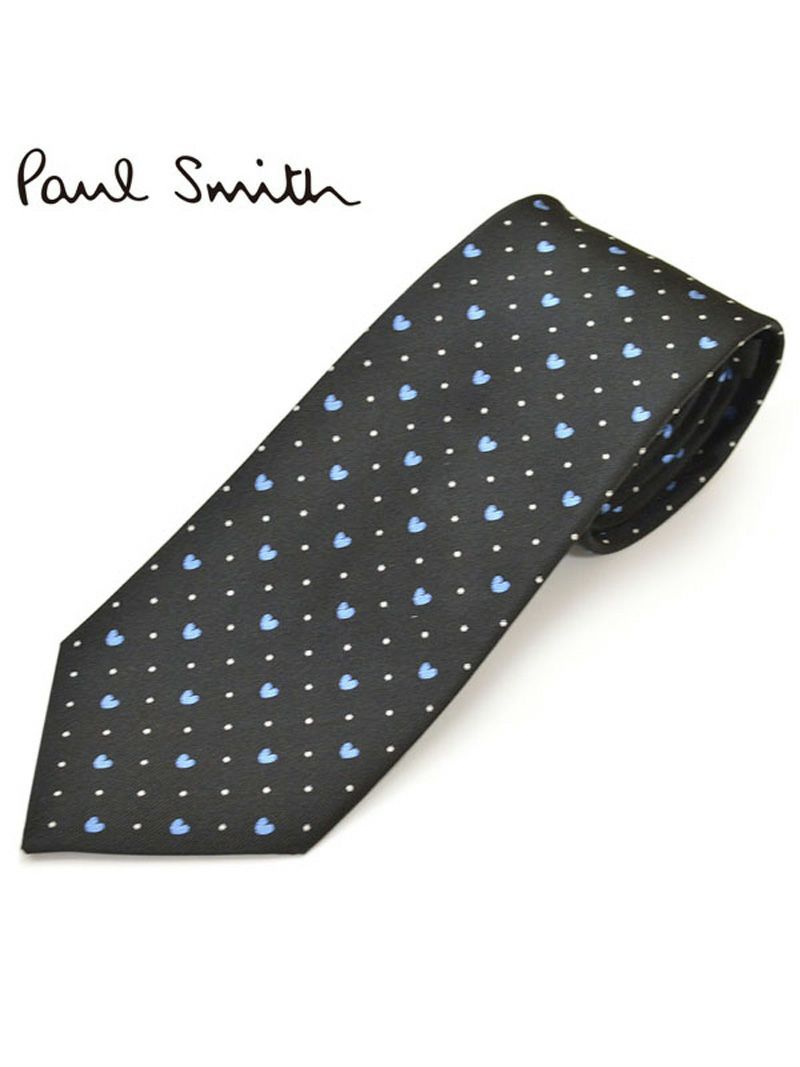 ネクタイ ポールスミス メンズ Paul Smith ハート＆ドット柄シルクネクタイ(サイズ剣幅8cm)eps19w010 ALU10-79 ブラック OEO