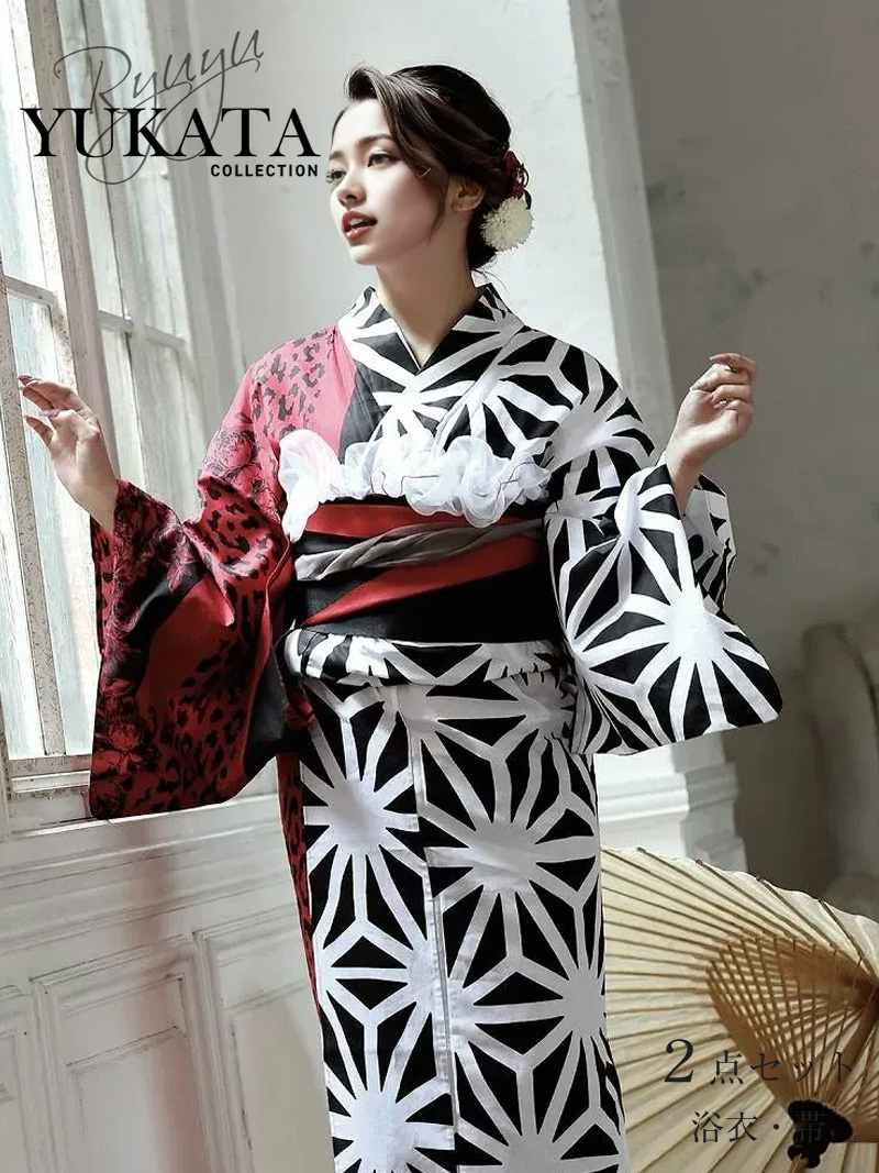 浴衣 半身柄レオパード×リーフ柄レディース浴衣【Ryuyu】SNS映え◎な大人かっこいいゆかた