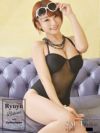 水着 大胆お腹透けブラックモノキニ バックレースアップワンピース水着