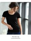 リブカットUネックTシャツ【Rvate/アールべート】(M/L)(ブラック/オフホワイト/杢グレー/カーキ/ブラウン/ネイビー/ディープオレンジ/モカ/ピンクベージュ/グリーン)