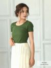 リブカットUネックTシャツ【Rvate/アールべート】(M/L)(ブラック/オフホワイト/杢グレー/カーキ/ブラウン/ネイビー/ディープオレンジ/モカ/ピンクベージュ/グリーン)