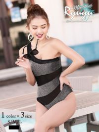 【即納】ワンショルダーラメメッシュワンピース水着 SNS映え◎透けメッシュモノキニ★水着