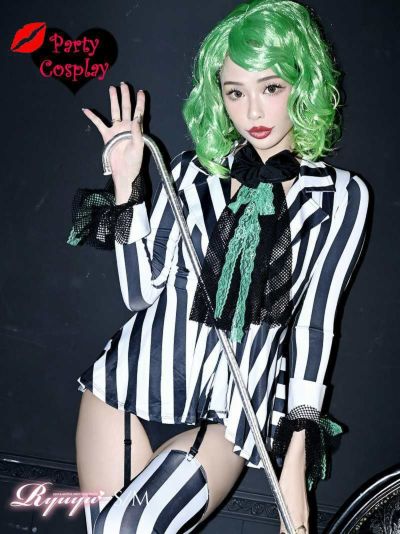 ハロウィンコスプレ 6点セット なりきりアメコミ風jokarキャバコスプレ フルセットで本格派♪ホラー×ピエロレディースコスプレ