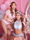 【即納】【キャバコスプレランジェリー7点セット】メイド風×リボンえちえちランジェリーキャバコスプレ【Ryuyu】【リューユ】お揃いコーデで映え♪ピンク×ブルー制服コスプレランジェリー【Rwear】