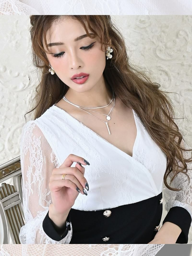 カシュクール長袖レースタイトキャバドレス【RyuyuChick】(XS/S