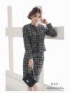 カラーツイード膝丈タイトキャバスーツ 加賀美早紀 着用レディーススーツ【Belsia/ベルシア】(S/M/L)(ブラック/ピンク)