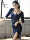 シャーリングアシンメトリーキャバワンピース【DAYS PIECE/デイズピース】(S/M/L)(ネイビー)