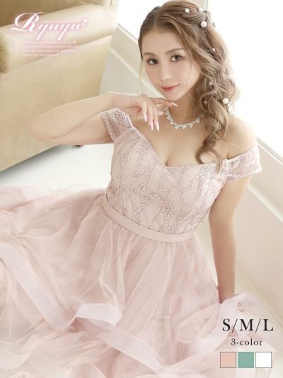 売れ筋ドレスSALE！ オフショルダーエレガントキャバクラロングドレス【Ryuyu】(S/M/L)(ピンク/アイボリー/ブルー)