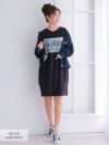 プリント付き半袖Tシャツワンピース【Rvate/アールベート】(M-L)(ブラック/ネイビー/カーキ/ピンクベージュ/アイボリー)
