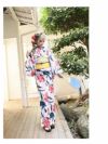 【即納】華やかな花柄縞模様セパレート浴衣 りせり着用レディース浴衣4点セット