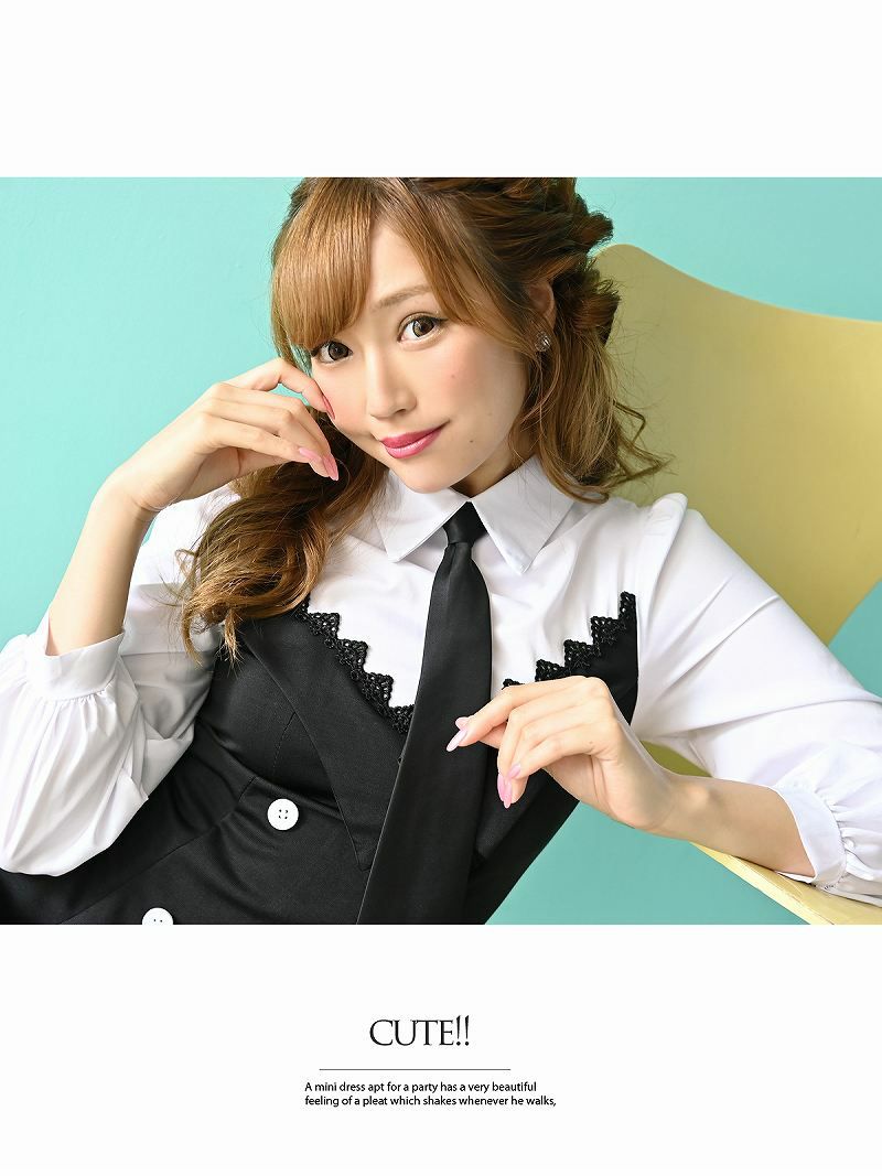 かずえちゃんbdsale 3980 00 ネクタイ付きレイヤード風フレアーキャバワンピース Ryuyuchick リューユチック M L ブラック かずえちゃんバースデーセール Rew You リューユ