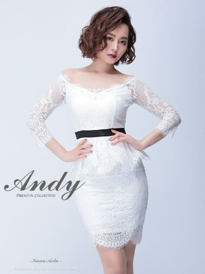 【ANDY/アンディ】総レースオフショル七分袖ペプラムタイトドレス ITK(S/M)(ホワイトブラック)