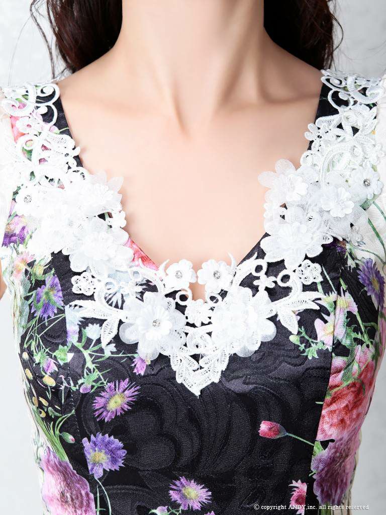 【an/アン】花柄刺繍バイカラータイト高級キャバドレス ITK