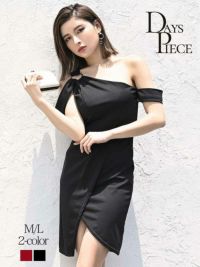 ワンショルゴールドリングアシメワンピース【DAYS PIECE】(M/L)(ブラック/レッド)