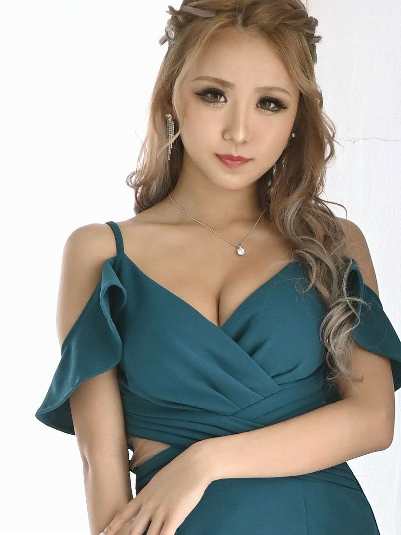 ディープカラーフリル袖キャミキャバワンピース あいみ みりちゃむ りあな 着用キャバクラドレス【Ryuyu/リューユ】
