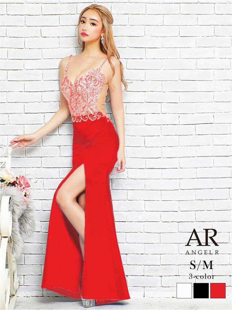 【Angel R/エンジェルアール】シアーデザイン花柄刺繍ビジューキャバロングドレス