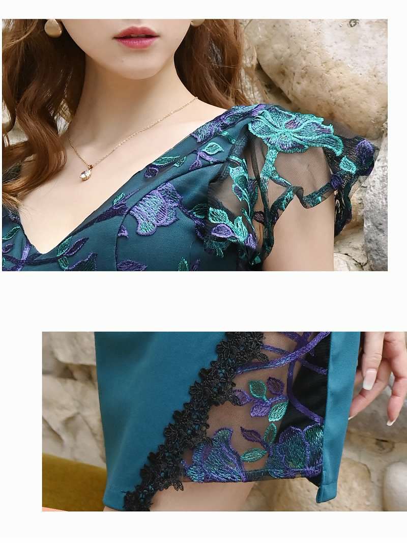刺繍花柄レースVネックサイドシアーミニドレス 加賀美早紀 着用