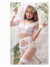 【即納】ハロウィンホワイトキャットランジェリーレディースコスプレ8点セット