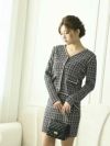 ツイード風ニットパール長袖タイトキャバスーツ 加賀美早紀 着用キャバスーツ【Belsia/ベルシア】