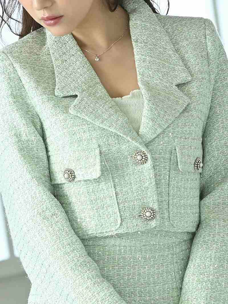 キラキラビジューボタンジャケット風アウター 当店限定販売