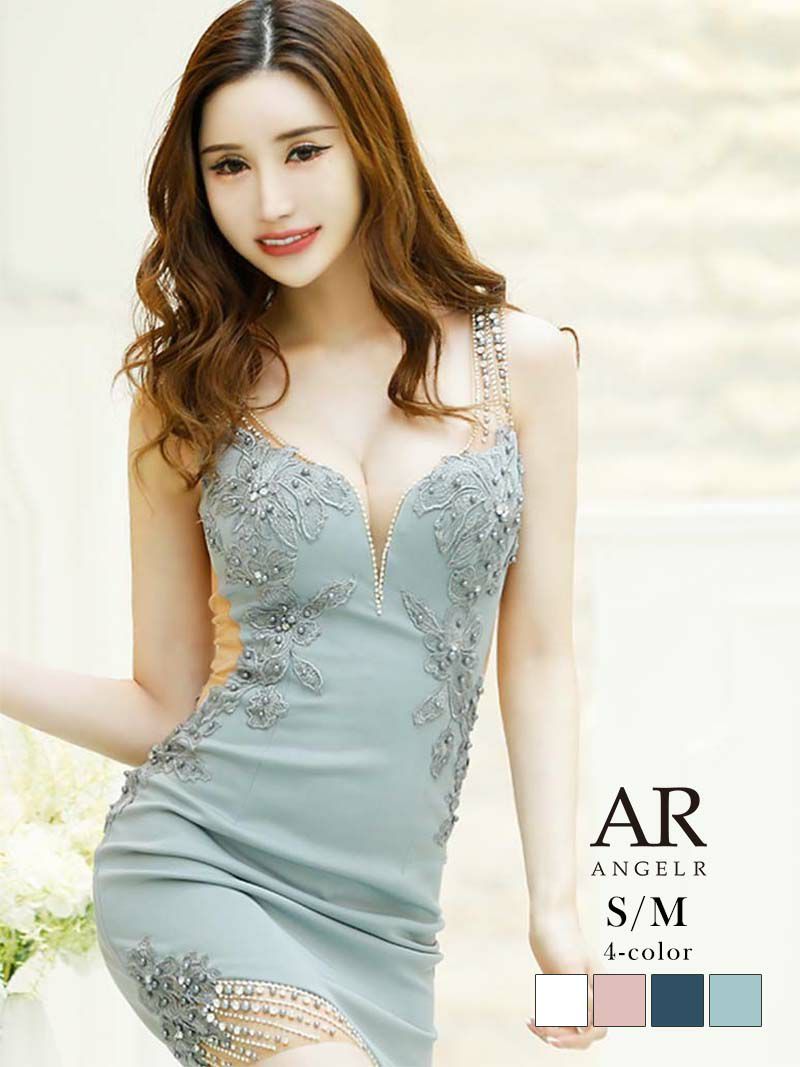 【Angel R/エンジェルアール】フラワー刺繍スレンダーラインシアータイトミニドレス