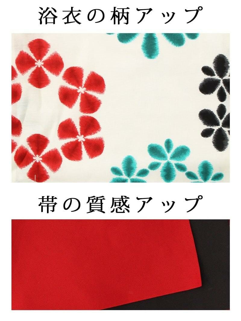 【即納】花柄リバーシブル半幅帯付きレディース浴衣3点セット【Ryuyu/リューユ】