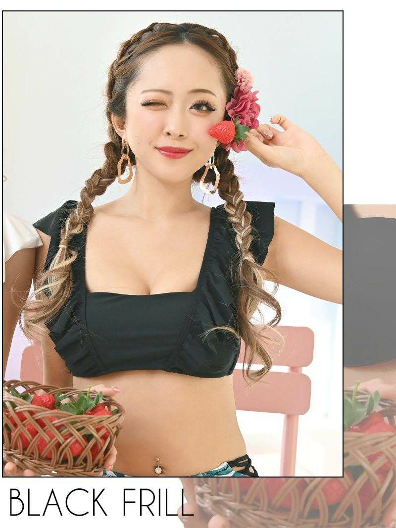 【即納】フリル×リーフ柄タンキニビキニ2点セット ゆずは みりちゃむ 着用レディース水着【Ryuyu/リューユ】