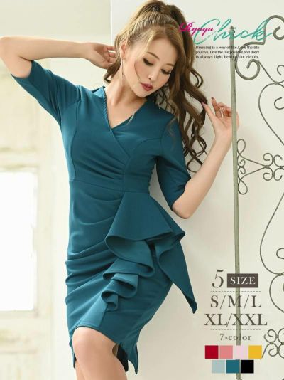※一部予約販売※Vネックシンプル無地ウエストギャザー入り袖付きミニドレス【RyuyuChick】(S/M/L/XL/XXL)(ブルー/ダスティーピンク/ターコイズ/ブラック/ワイン/グレージュ/マスタード)