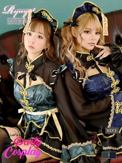 ハロウィンコスプレ セクシーチャイナキョンシー風袖付きハロウィンコスプレ まぁみ みりちゃむ 着用キャバコスプレ【Ryuyu】(フリーサイズ)(グリーン/ブルー)