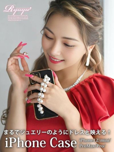 パールビジューチェーンスマホケース【Ryuyu】(iphone12ProMax/iphone12Pro/iphone12/iphone12mini)(ブラック/ホワイト/ピンク)