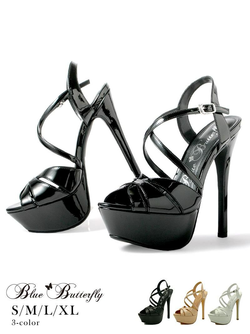 【BlueButterfly/ブルーバタフライ】クロスストラップオープントゥ16.0cmヒールキャバサンダル OEO