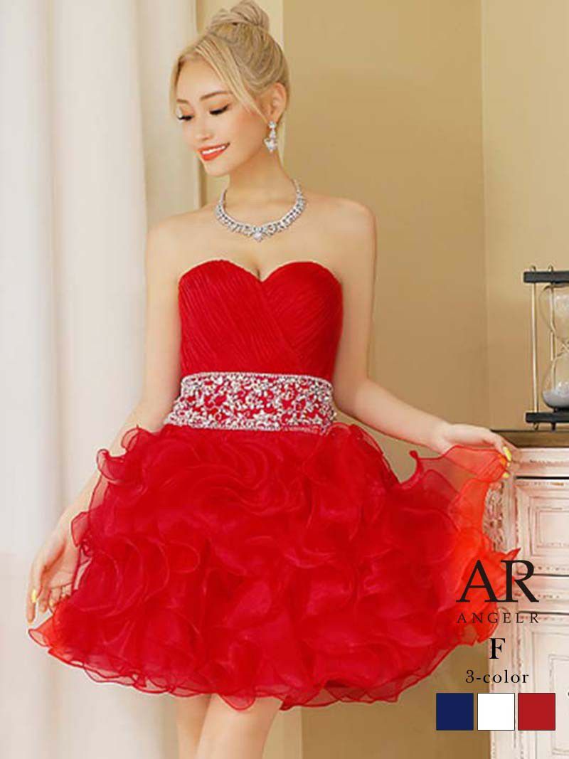 【Angel R/エンジェルアール】ウエストビジューボリュームフリルミニドレス