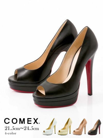 【COMEX/コメックス】ダブルストームオープントゥ14.0cmヒールキャバパンプス OEO(ブラック×レッド/ピンクベージュエナメル/シルバーラメ/ベージュラメ)