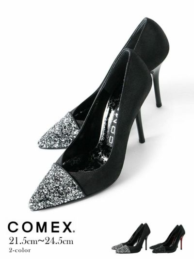 【COMEX/コメックス】ブラックラメポインテッドトゥパンプス10.3cmヒールキャバパンプス OEO(ブラック/ブラック×シルバー)